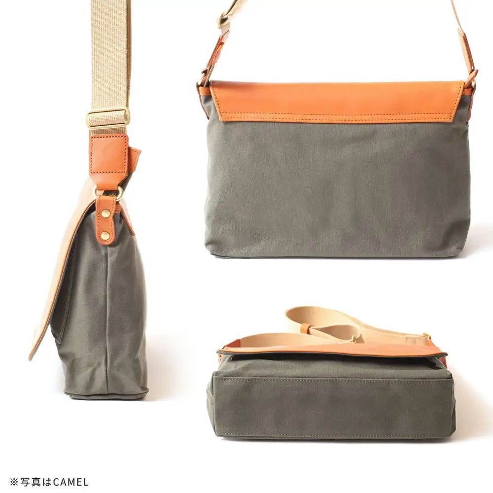牛革かぶせ×帆布 横型ショルダーバッグ　ブラック　【12203-0375-1】