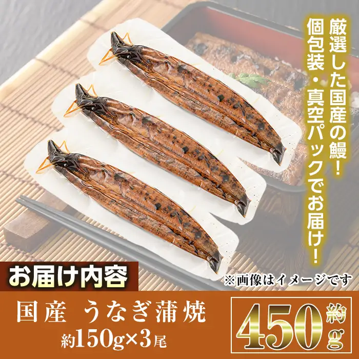 国産 うなぎ 蒲焼 (約150g×3尾) うな重 小分け 真空パック 【AW-93】【丸正水産】