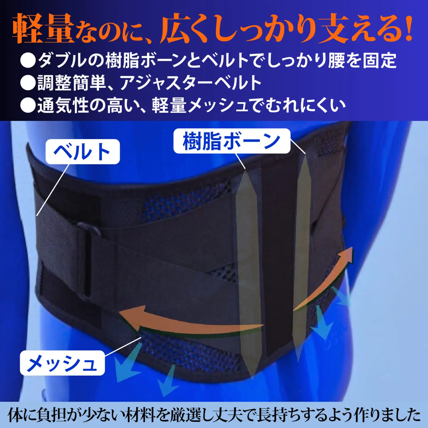 軽量メッシュタイプ 腰サポーター（男女兼用／LLサイズ）|腰ベルト コルセット 腰痛ベルト