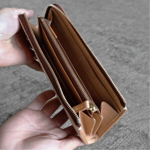 栃木レザー使用｜やわらか本革Lジップ長財布｜Lzip wallet 02｜オリーブ｜minca（全7色）