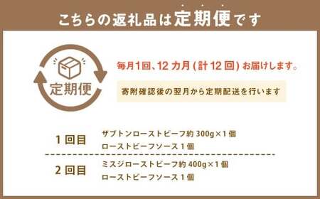 【12ヶ月定期便】 ローストビーフ 食べ比べ（近江牛サーロイン・松阪牛サーロイン・静岡そだちサーロイン・シャトーブリアン・ヒレ・芯ロース・ザブトン・ミスジ・とも三角・三角バラ・カイノミ・シンシン） 【たわら屋】 12回 計3.65kg 牛肉 和牛 肉 お肉 ソース入り ソース付き お祝い 贈り物