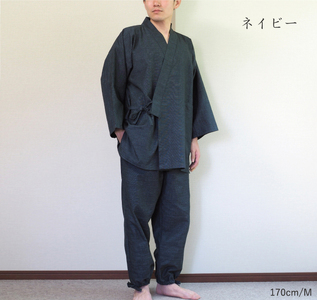 【男性用/日本製】 三河木綿 作務衣 メンズ 上下セット 綿100%_M／ネイビー【G0535】