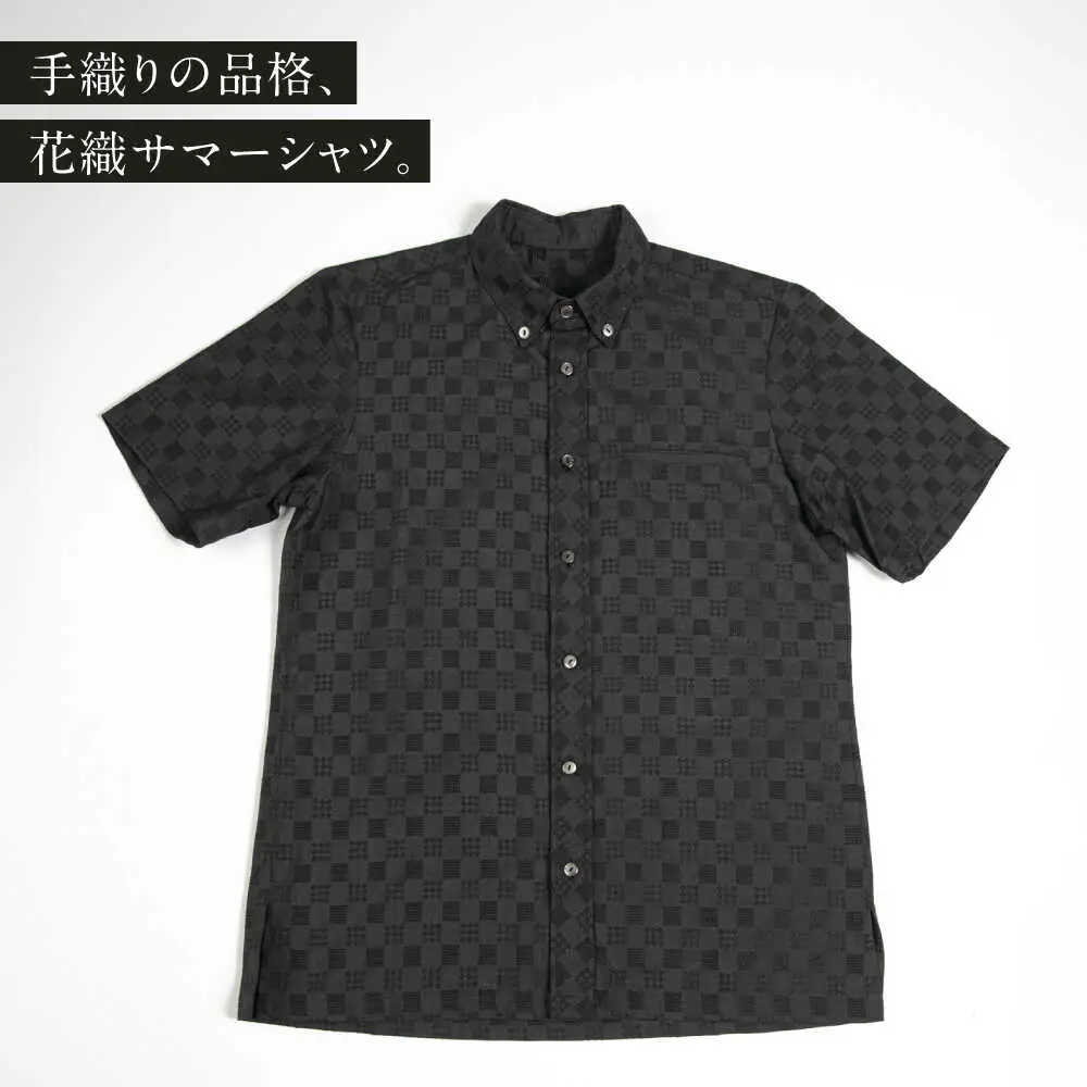 サマーシャツ（ブラック / メンズ）琉球織物 両面浮花織 ファッション フォーマル カジュアル 冠婚葬祭 / 沖縄市 FABRIC SHOP MINAMI[BCCS009]