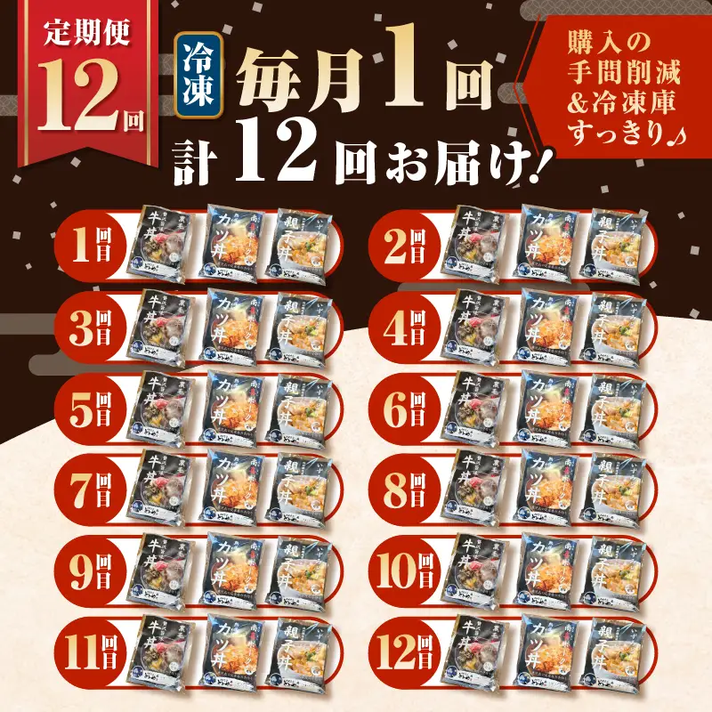 【 全12回 定期便 】鹿児島 の 丼 の 具 3種セット（1人前） K258-T05_01c 肉 豚肉 牛肉 惣菜 総菜 冷凍