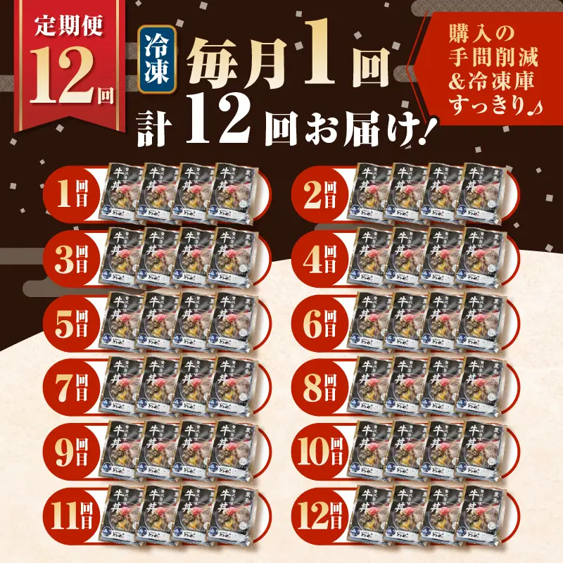 【 全12回 定期便 】黒毛姫牛 贅沢旨味 牛丼 の 具（4食分） K258-T08_04b 肉 牛肉 惣菜 総菜 冷凍