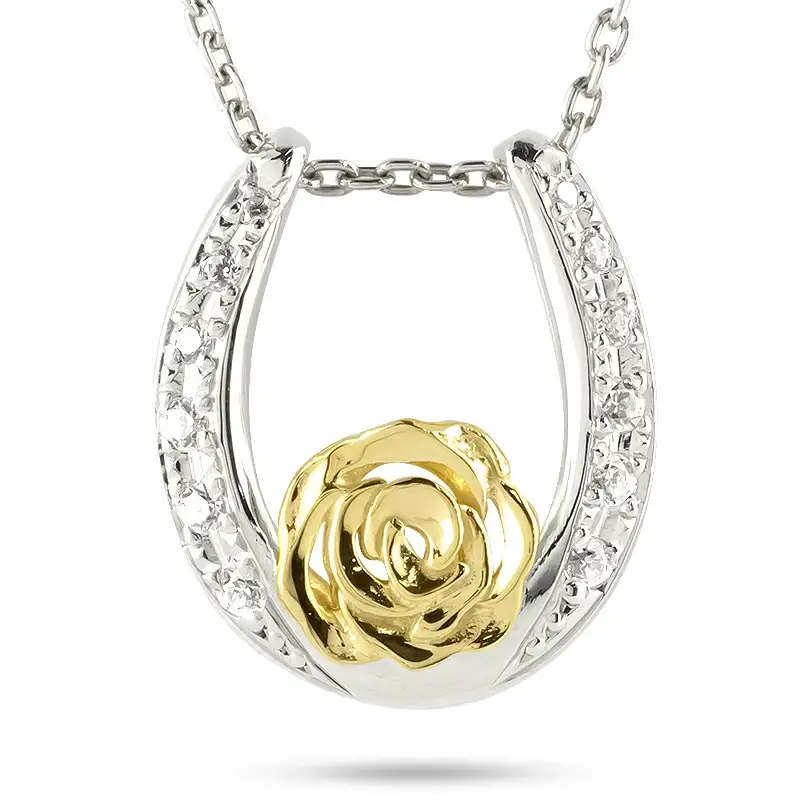 プラチナ 18金 ネックレス 18k レディース 薔薇 馬蹄 ダイヤモンド 0.11ct ペンダントトップ ダイヤ イエローゴールドK18 pt900 コンビ ゴールド ホースシュー ローズ フラワー 花 ジュエリー 人気 シンプル 240513200dpy SWAA315