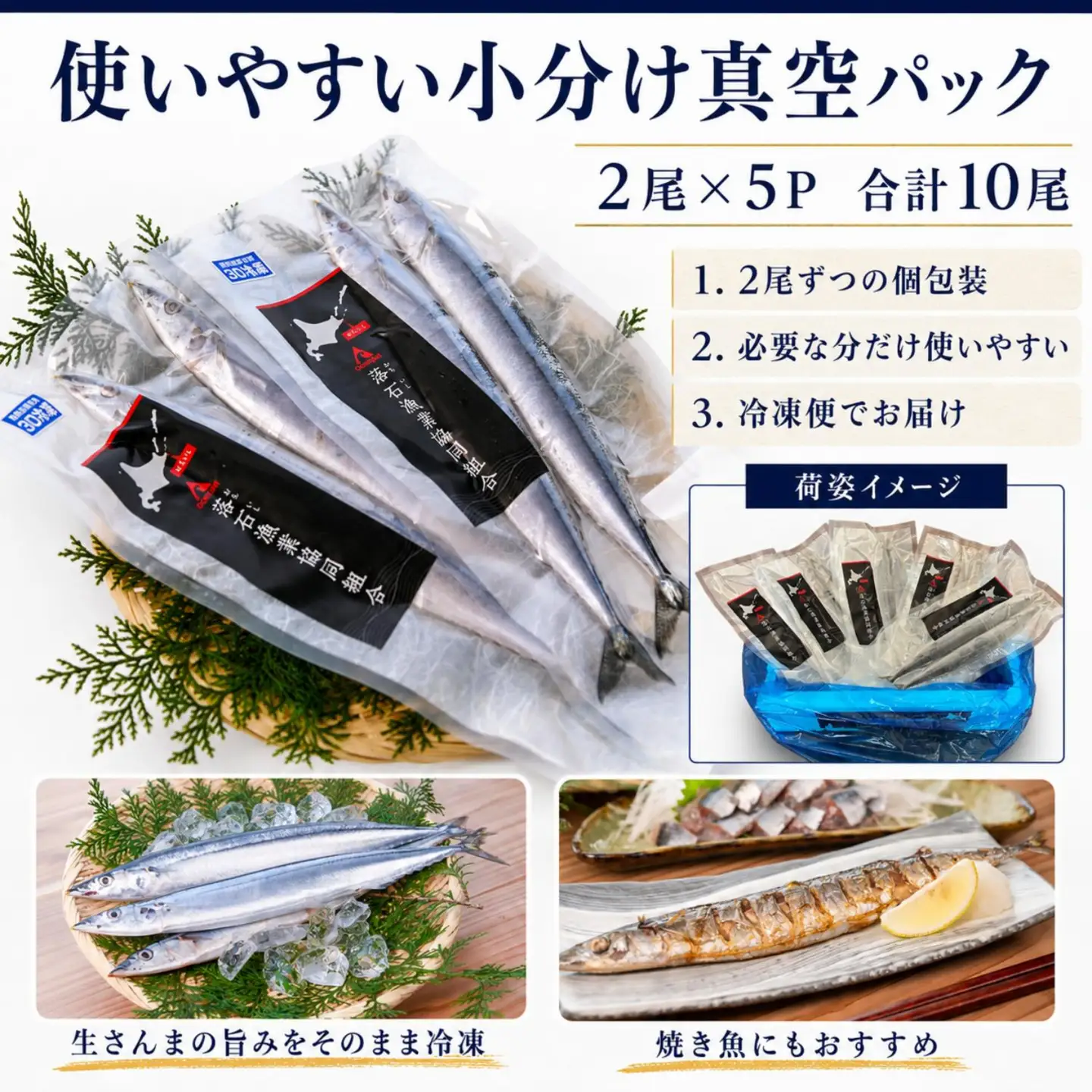 【北海道根室産】冷凍生さんま2尾×5P G-20006