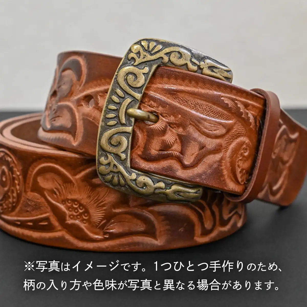 牛革ベルト 焦茶すかし染め【太さ40mm / 厚さ3.7mm / M(110cm)】 [BE041ya-M]