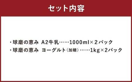 球磨の恵み 「A2牛乳とヨーグルト（加糖）」のセット 牛乳1000ml×2パック ヨーグルト1kg×2パック ／ 生乳 牛乳 ミルク ヨーグルト 乳製品 飲料 飲み物 飲みもの のみもの ドリンク おやつ デザート 国産