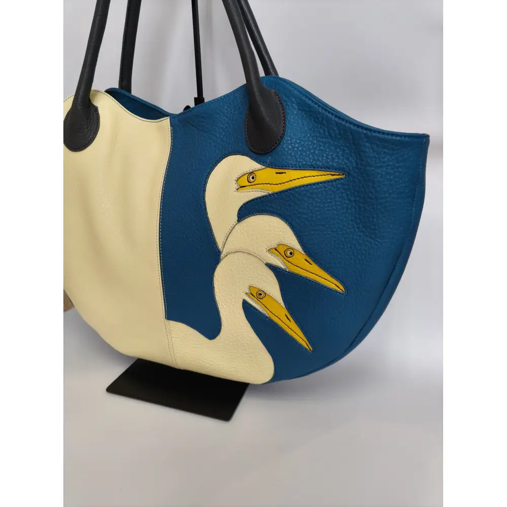 「鞄工房　香」鳥の二色トートバッグ （横型）