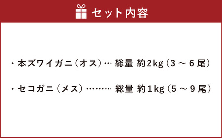【1月～3月発送】【訳あり】生本ズワイガニ夫婦セット（雄約2kg＋セコガニ約1kg）1079006