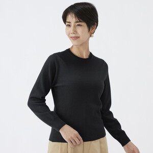 日本製 カシミヤ100% レディース クルーネック ブラック S～Lサイズ