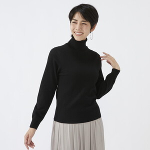 日本製 カシミヤ100% レディース タートルネック ブラック 2Lサイズ