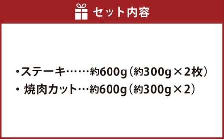 なぎビーフ ステーキ 約600g（約300g×2）＆ 焼肉カット 約600g（約300g×2）計約1200g 1.2kg 肉 お肉 牛肉 牛 ステーキ 焼肉 焼き肉 冷凍 岡山県 倉敷市