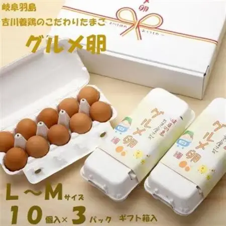 吉川養鶏のグルメ卵(L～Mサイズ10個×3パック)　贈答箱　羽島観光協会推奨【はしまブランド】認定品【1690453】