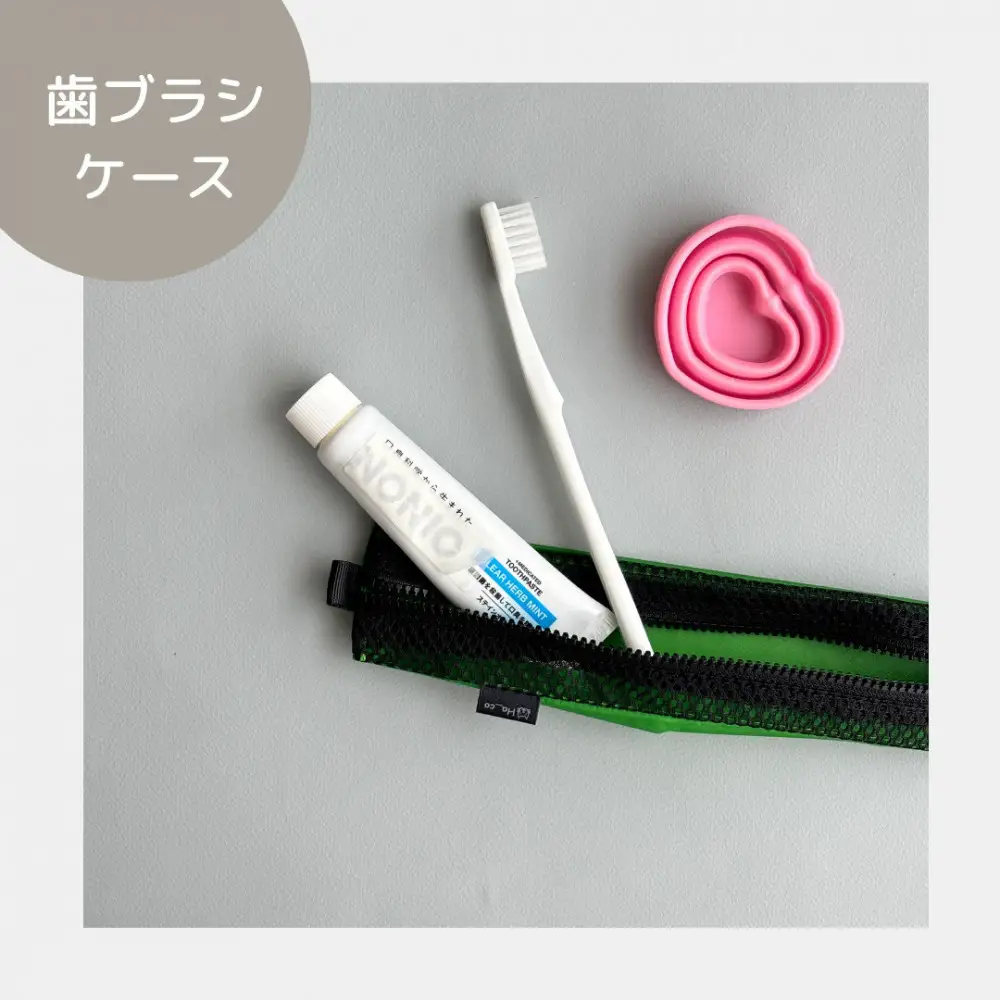 【緑】洗えて清潔！メッシュ×ナイロンのハブラシポーチ