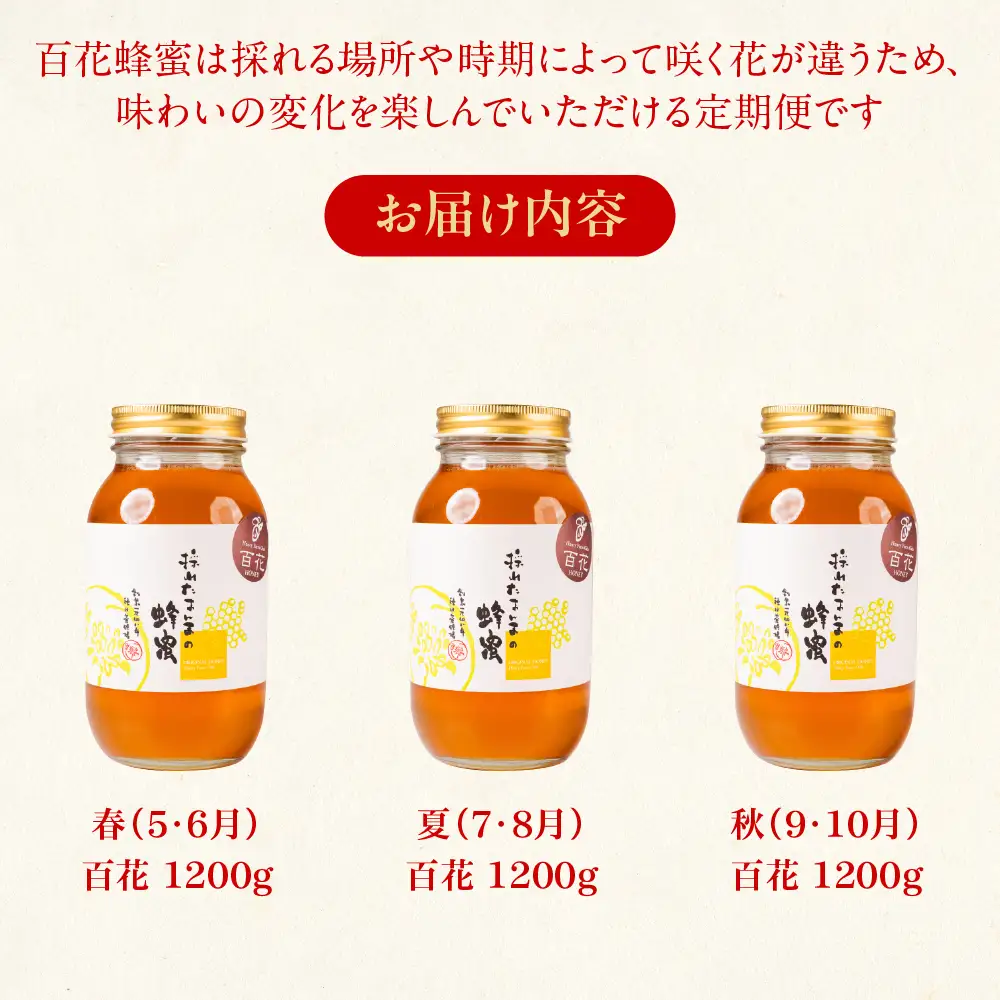 【国産蜂蜜】百花 1200g×3回定期便 蜂蜜