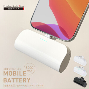 【ホワイト】パススルー充電可能 USB Type-C 直挿し モバイルバッテリー 5000mAh Power Delivery 20W PG-LB50C AOS0005VC02