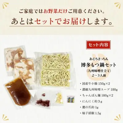 Z69-03 おどろきっちん 博多もつ鍋セット(九州味噌仕立て) 2～3人前 もつ鍋