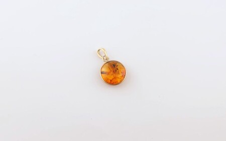 Amberlogue ペンダント 丸（金属素材：K10　琥珀：9mm　サイズ：全長15mm）