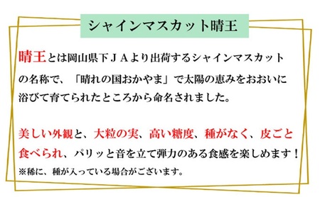 ぶどう 2026年 先行予約 シャイン マスカット 晴王 約2kg 3～6房 種無し ブドウ 葡萄  岡山県産 国産 フルーツ 果物 ギフト
