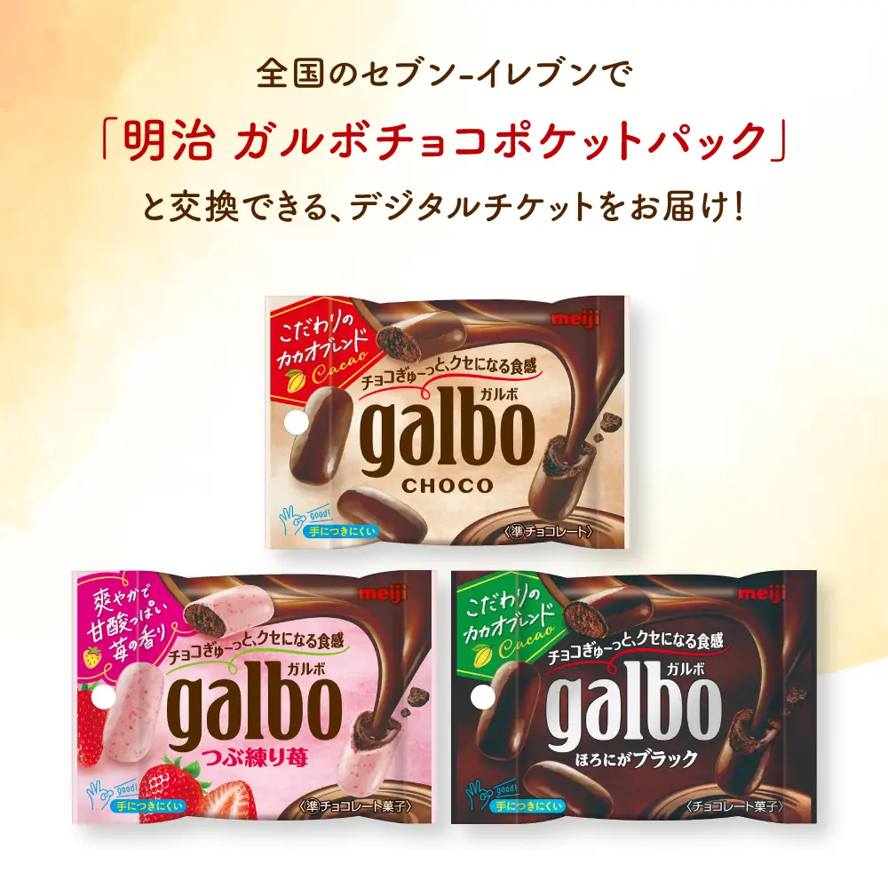 【メールで届く】明治ガルボチョコ ポケットパック3種から選ぶ 『コンビニ交換専用チケット 3個交換（セブン-イレブン）』[AOES003]
