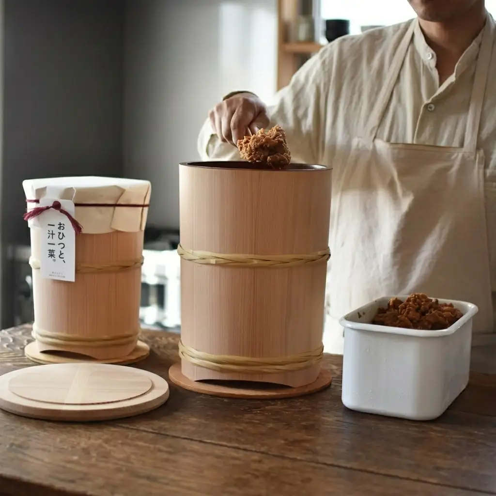 みそ櫃（味噌仕込み用木桶）出来高3kg用 キッチン用品 調味料入れ 保存容器 ご飯 みそ 木製 杉 かわいい おしゃれ おひつ 木のぬくもり 丁寧な暮らし キッチンツール