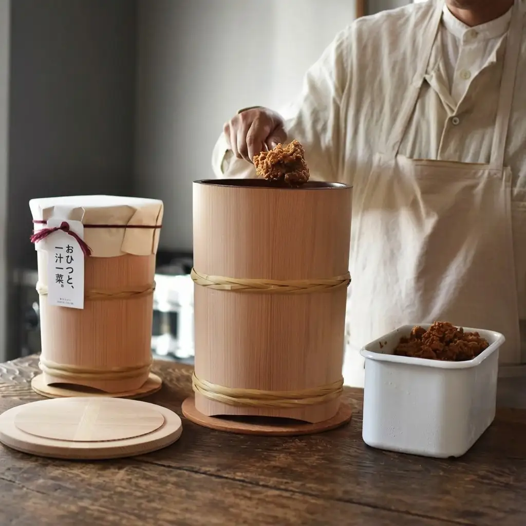 みそ櫃（味噌仕込み用木桶）出来高6kg用 キッチン用品 調味料入れ 保存容器 ご飯 みそ 木製 杉 かわいい おしゃれ おひつ 木のぬくもり 丁寧な暮らし キッチンツール