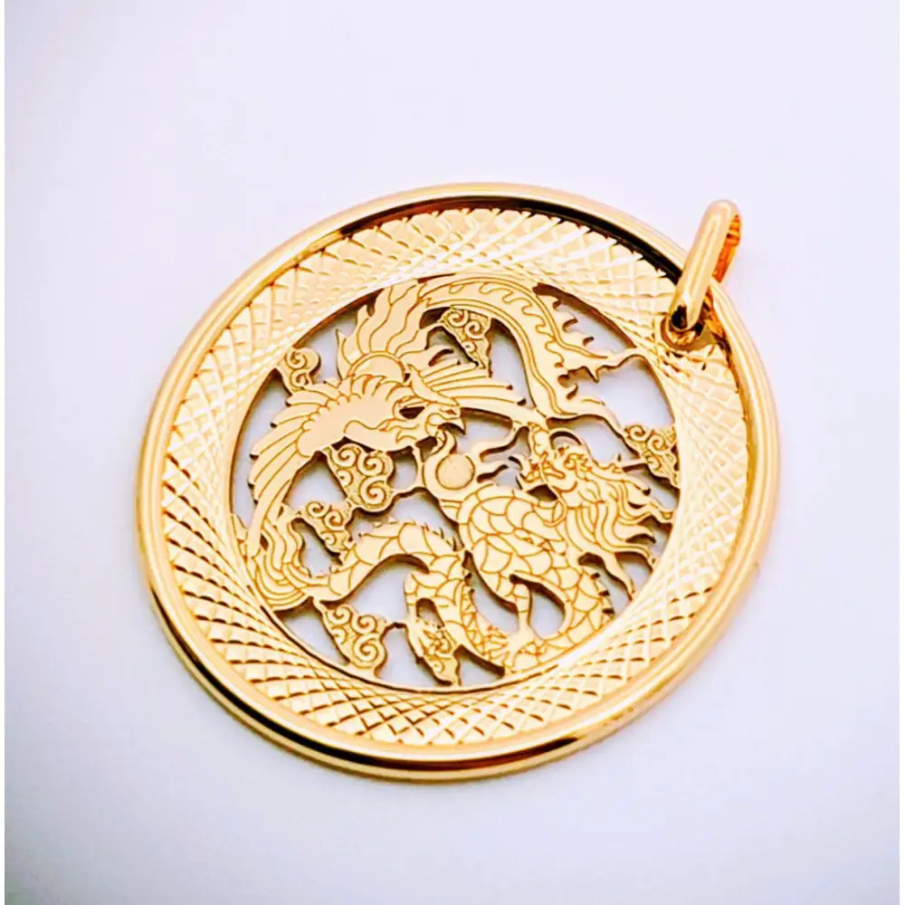 【18金イエローゴールドネックレス 龍鳳呈祥ペンダントトップ グリームカット長小豆0.25 45cm】18金 ネックレス イエローゴールド ペンダント