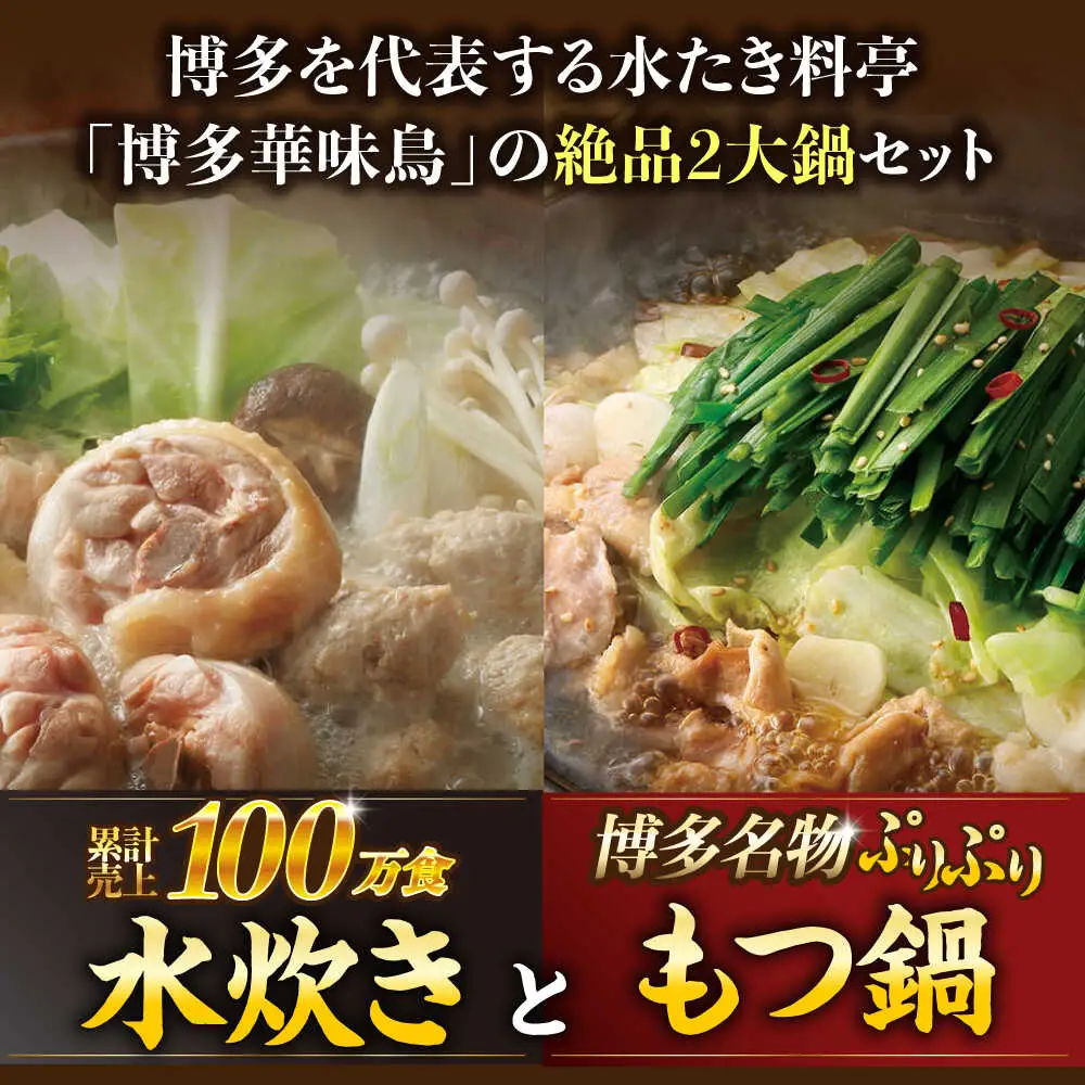 【全2回定期便】 博多華味鳥 水炊き＆もつ鍋セット 各3-4人前 【トリゼンフーズ】博多 福岡 鍋 セット 水たき みずたき もつ もつ鍋[ABCN032]