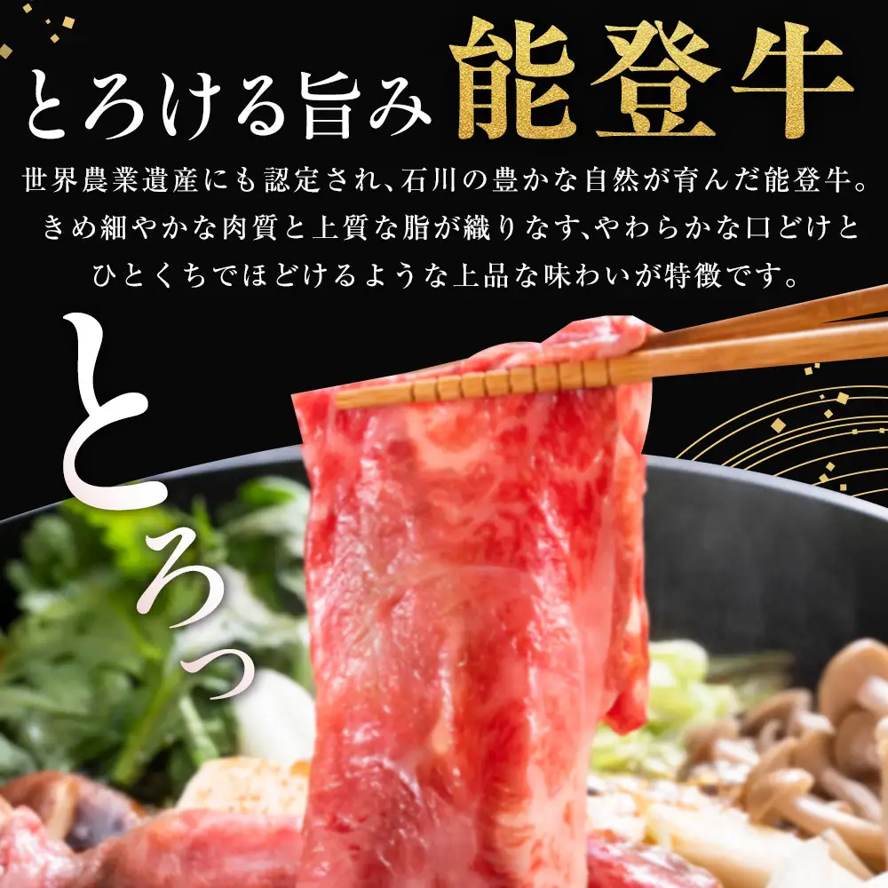 能登牛ロース　(しゃぶしゃぶ/すき焼き)　1kg(500g×2パック)　国産　石川県　A5ランク　黒毛和牛　牛肉