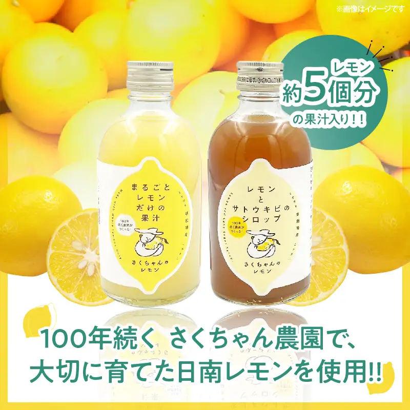 果汁100％「まるごとレモンだけの果汁」と「レモンとさとうきびのシロップ」セット 合計2本 無添加 保存料不使用_BC135-25
