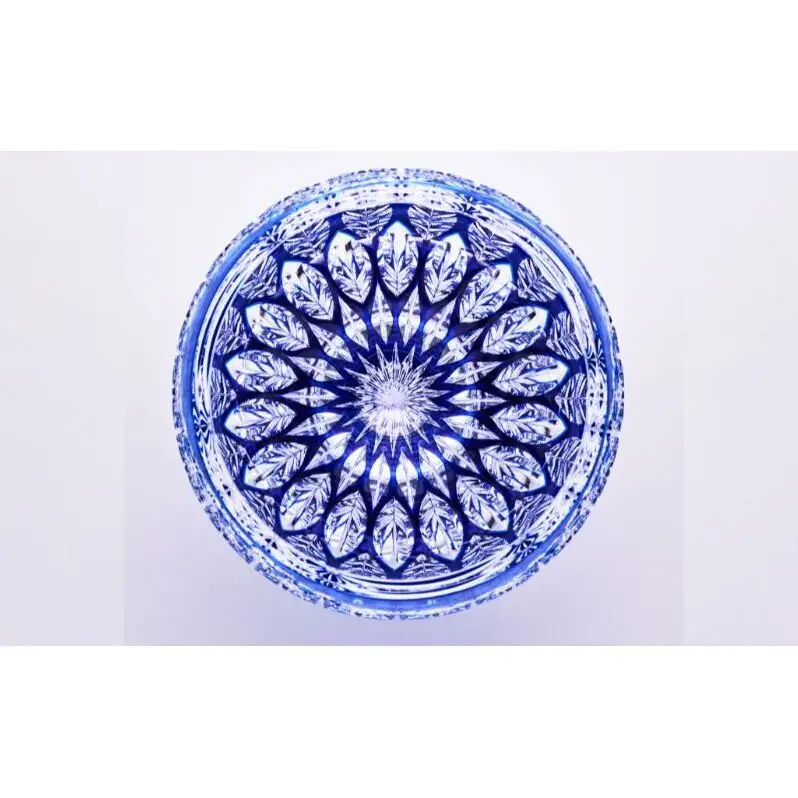 江戸切子 ロックグラス 蓮華 青 ギフト 江戸切子