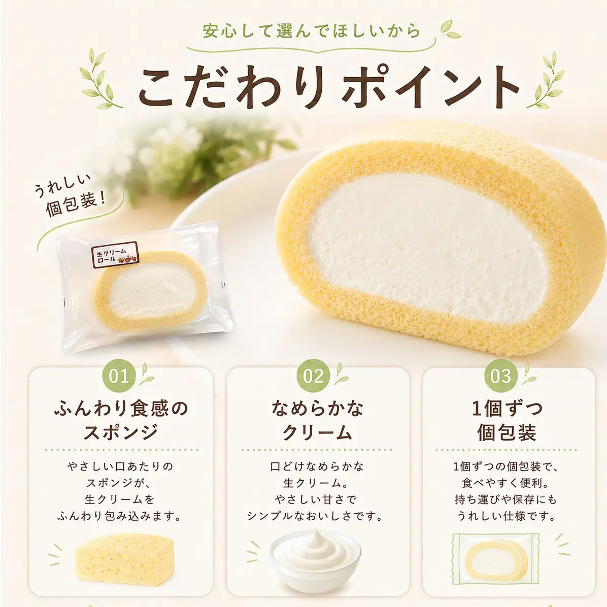 生クリームロール10個セット 生クリームロール 10個入 ロールケーキ 冷凍 スイーツ 詰め合わせ 個包装 ふんわり しっとり なめらか ミルク感 焼き菓子 お菓子 ギフト お取り寄せ 大河原町 おてんとさん 自社製造