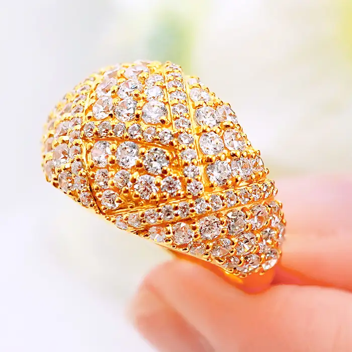 指輪 リング K18YG イエローゴールド ダイヤモンド 2.0ct パヴェ レディース ゴージャス ボリューム 幅広 18金 贅沢 2カラット ダイヤ Pave ステンドグラス ジュエリー 【f295-d-k18yg】ALPAZ187