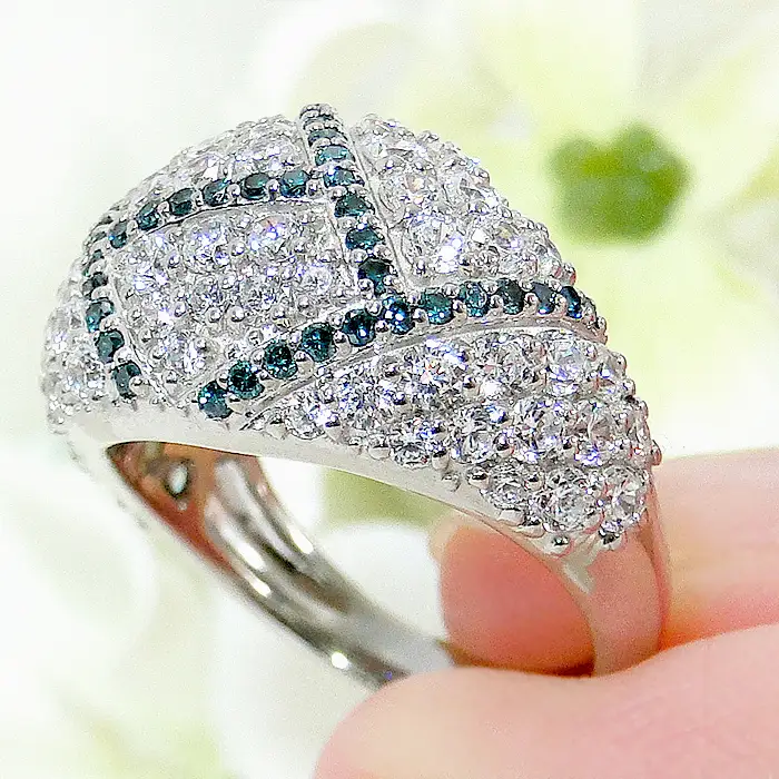 指輪 プラチナ リング PT900 ダイヤモンド＆ブルーダイヤ 2.0ct パヴェ レディース ゴージャス ボリューム 幅広 贅沢 2カラット ダイヤ Pave ステンドグラス ジュエリー 【f295-bd-pt】ALPAZ188