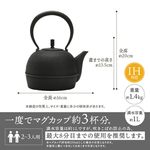 南部鉄器 鉄瓶 Sayu (サユ) 大 1.0L IH調理器 伝統工芸品 やかん ケトル キッチン用品 食器 日用品 雑貨[Y0059]