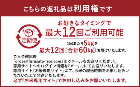 【定期便12回分】らくらくお米便 60kgコース 利用権 5kg×12回 お米 