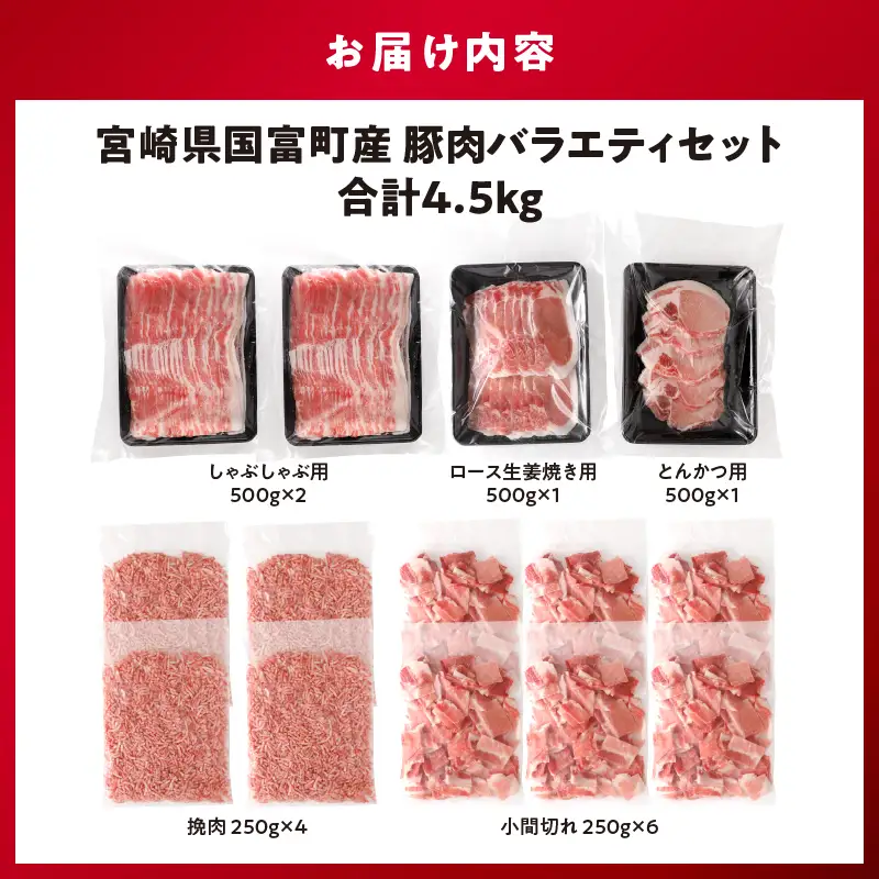 宮崎県国富町産 豚肉バラエティセット 合計4.5kg_kn122-001
