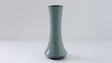 【氷裂貫入青瓷】花器 （小野寺裕司 作） 径6.2cm×高さ21cm