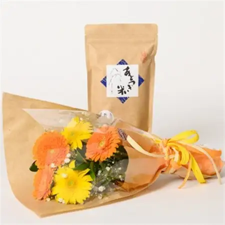 11月発送!同級生コンビでお届け　ガーベラMIXブーケとおいしいお米のセット・お花長持ち栄養剤付き!【1706312】