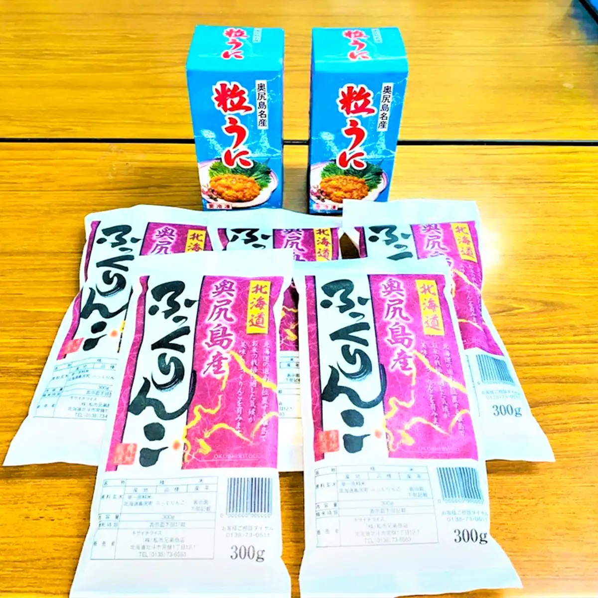 奥尻島産 ふっくりんこ&粒ウニセット (ふっくりんこ300g×5袋・粒ウニ×2本) | ミョウバン不使用 瓶詰め 無添加 キタムラサキウニ うに 雲丹 一夜漬け お米 精米 白米 米 珍味 おつまみ 国産 産直 産地直送 お取り寄せ グルメ | 北海道 奥尻町 送料無料