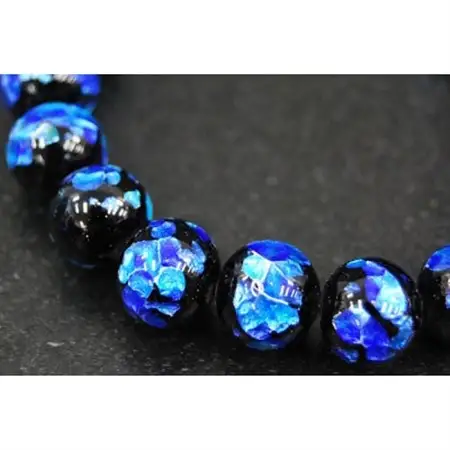 沖縄伝統工芸!琉球とんぼ石/ホタルガラス 10mm 数珠ブレスレット 青黒【1185698】