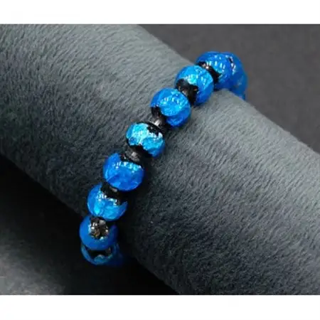 沖縄の伝統工芸!琉球とんぼ石/ホタルガラス 10mm 数珠ブレスレット 青【1185707】
