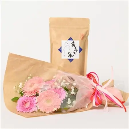 12月発送!同級生コンビでお届け　ガーベラピンクブーケとおいしいお米のセット・お花長持ち栄養剤付き!【1708240】