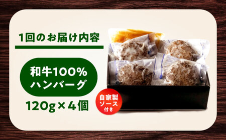 【12回定期便】 【レンジ調理】 和牛100％ハンバーグ4個 長崎県産和牛と希少あか牛（A4またはA5ランク） 長与町/炭火焼肉あおい[EBW081]