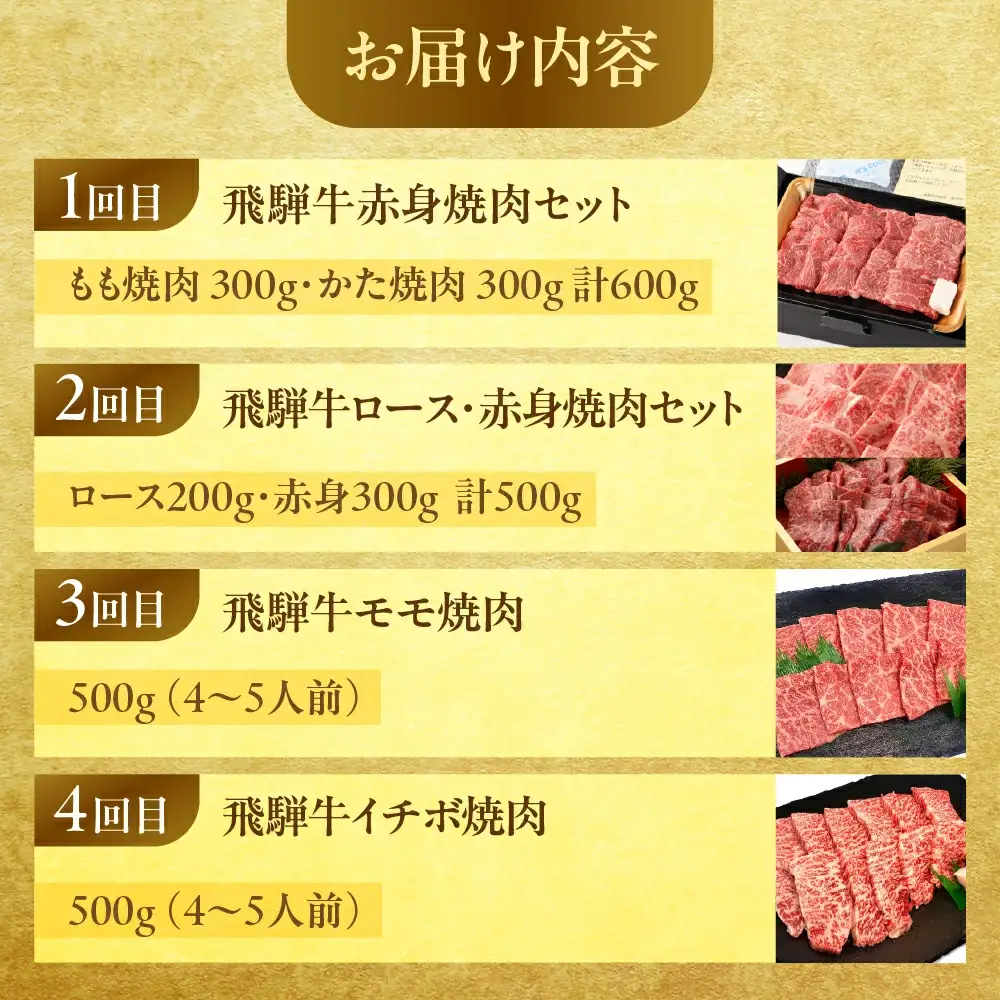 【定期便 4回】下呂の飛騨牛焼肉  定期便（萩原畜産直売店＆菊の井ミート）【tc15】