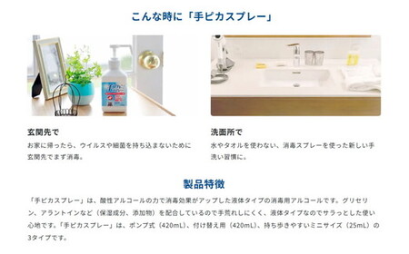 手ピカスプレー 420mL×6個(アルコール 手指消毒 消毒液 消毒 除菌 ジェル 衛生 ウイルス 対策 防災 日用品 保存 便利 感染予防 指定医薬部外品)【002324】