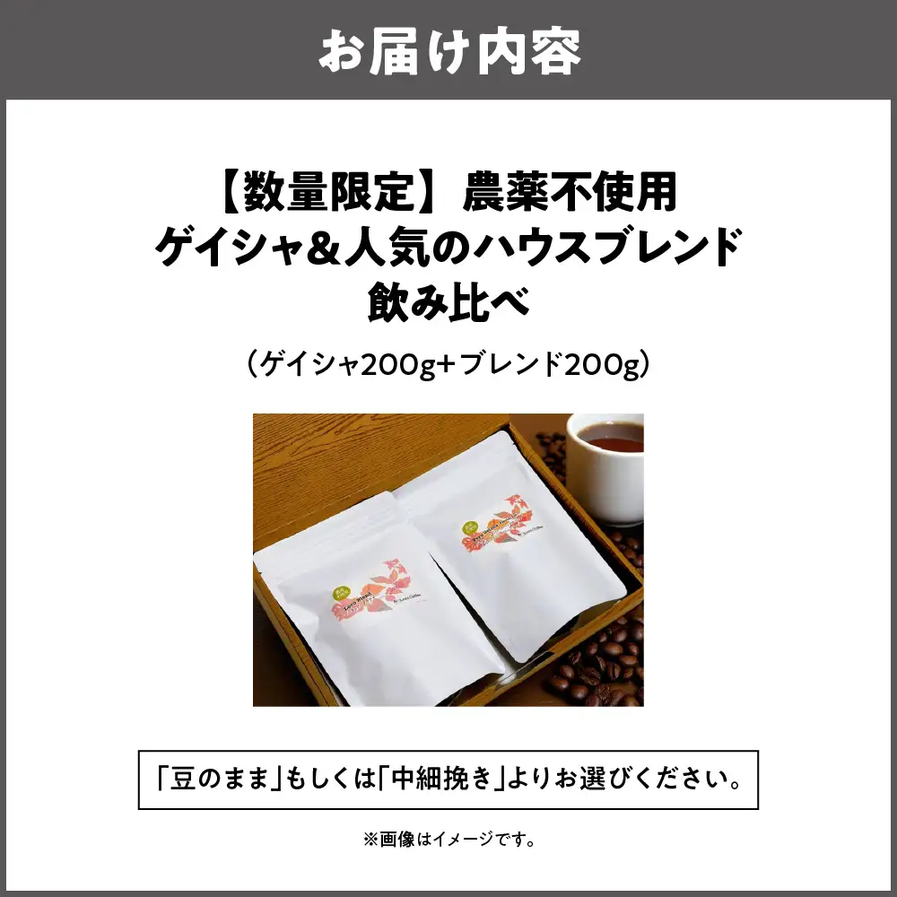 【数量限定】農薬不使用ゲイシャ＆人気のハウスブレンド飲み比べ（200ｇ×２）_OS269-0001-02