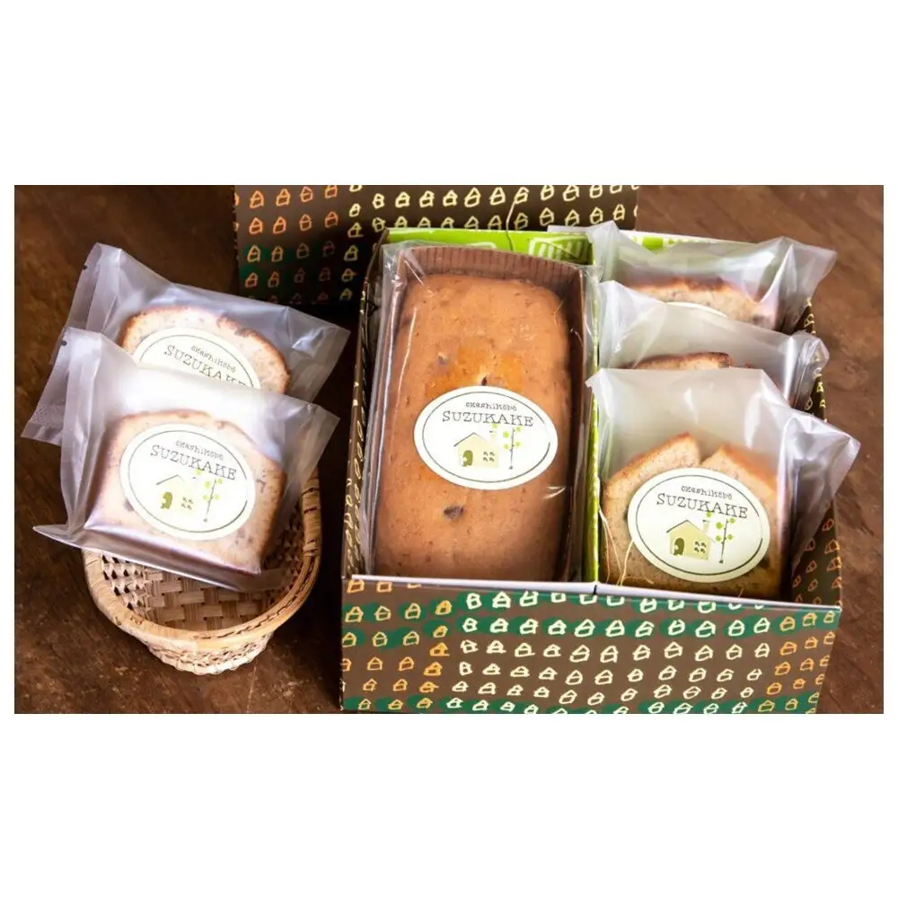 「おかし工房すずかけ」のギフトボックス1 【パウンドケーキ1本(フルーツ)・カットケーキ５個】　パウンドケーキ